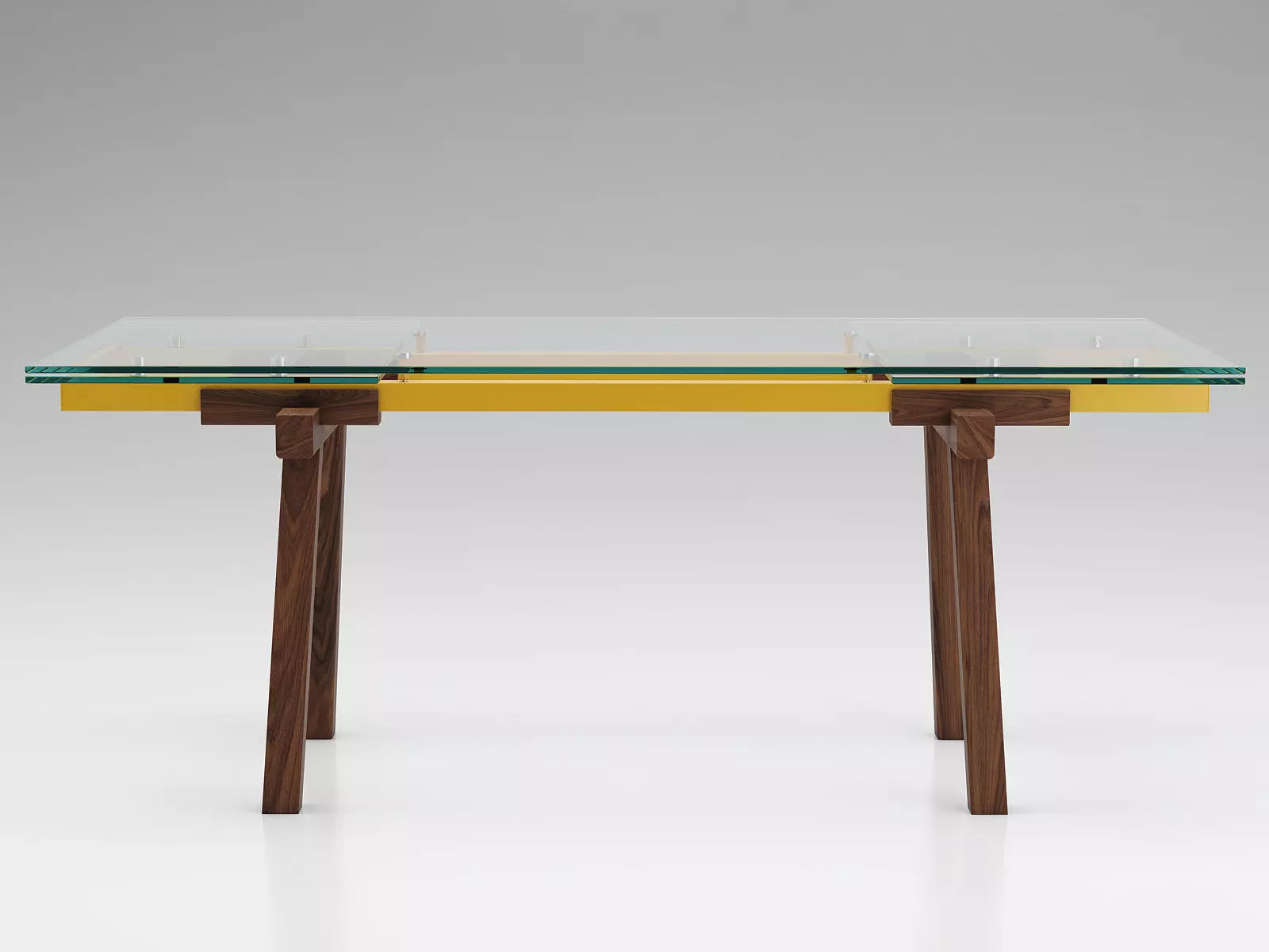 Tracks table with glass top and wooden legs 3D model_3