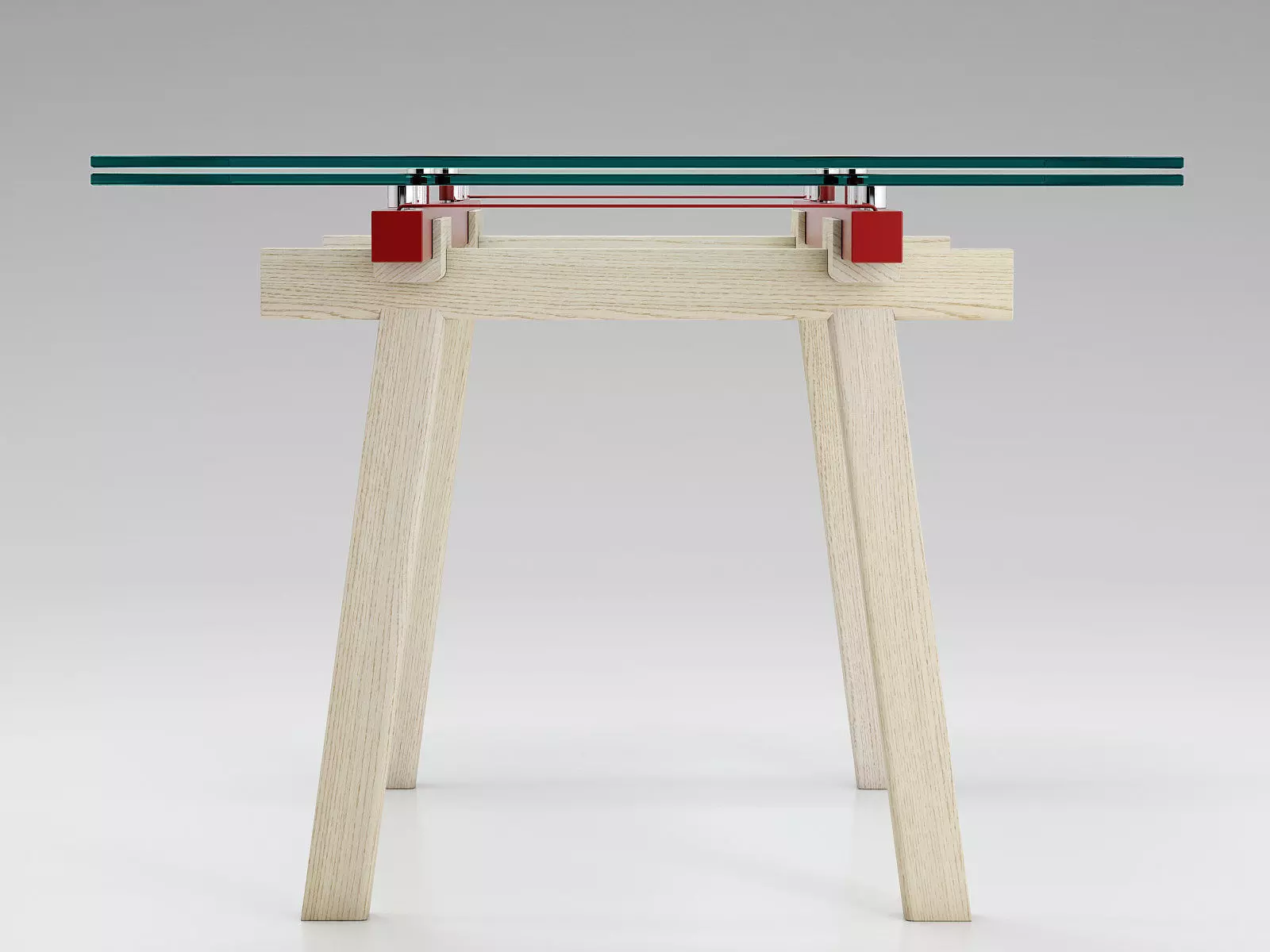 Tracks table with glass top and wooden legs 3D model_6