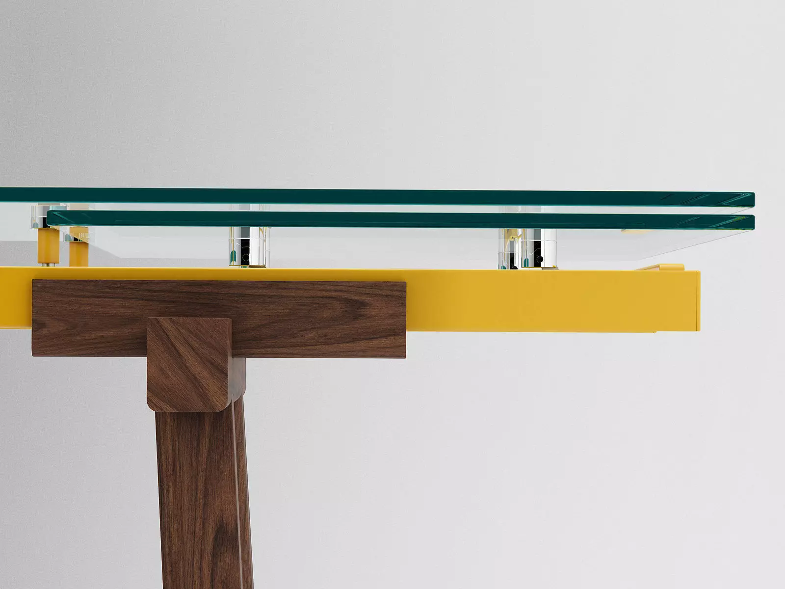 Tracks table with glass top and wooden legs 3D model_4