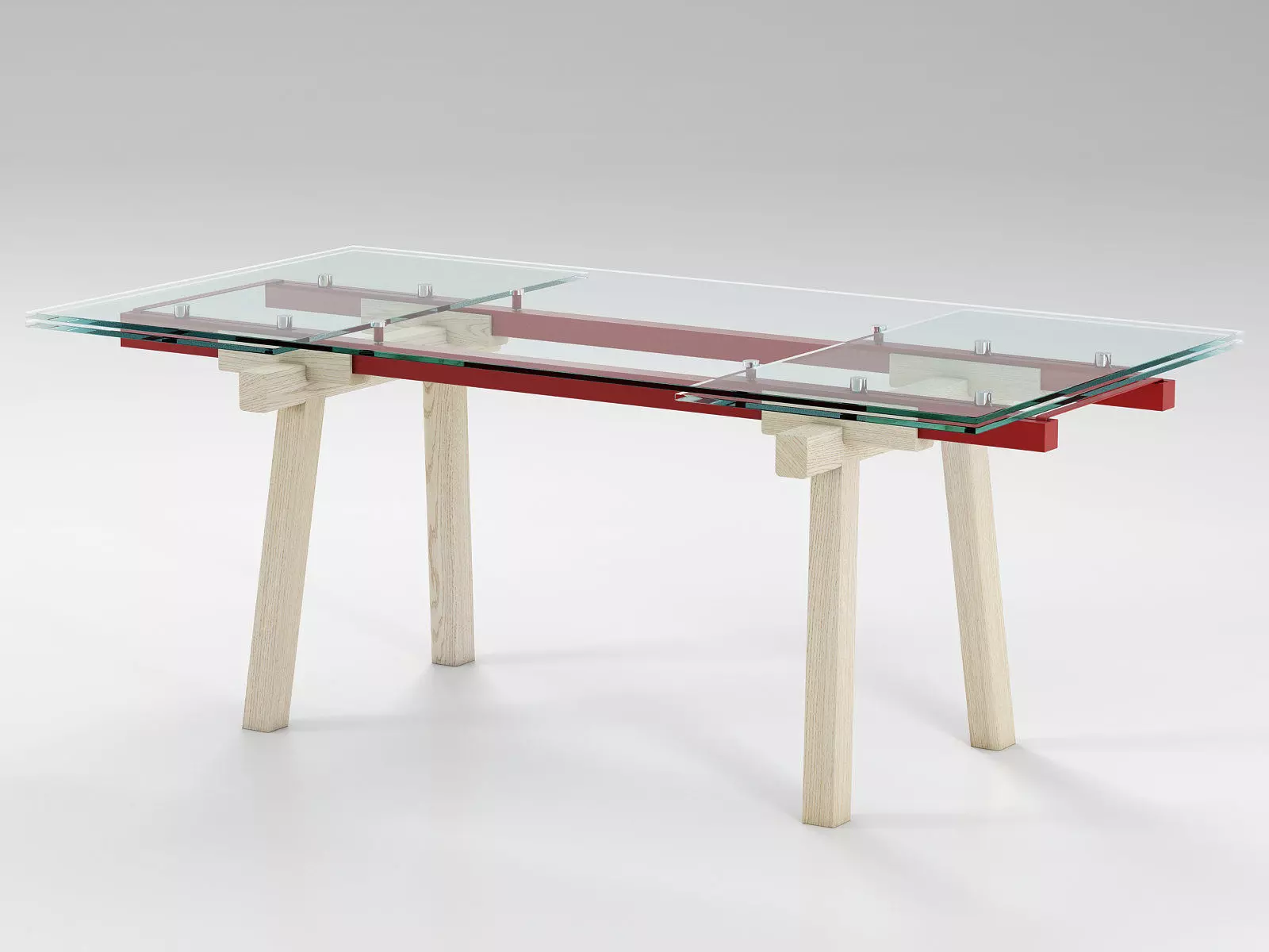 Tracks table with glass top and wooden legs 3D model_1