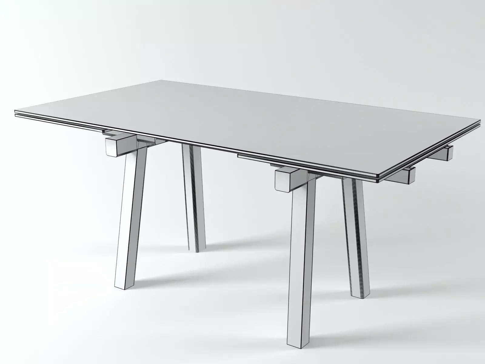 Tracks table with glass top and wooden legs 3D model_7