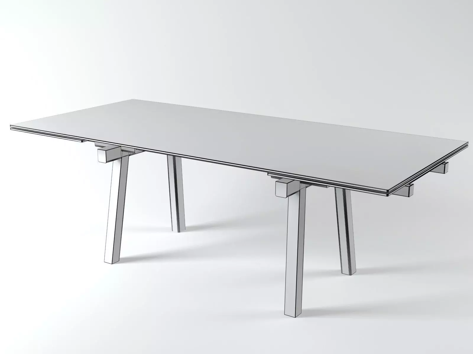 Tracks table with glass top and wooden legs 3D model_9