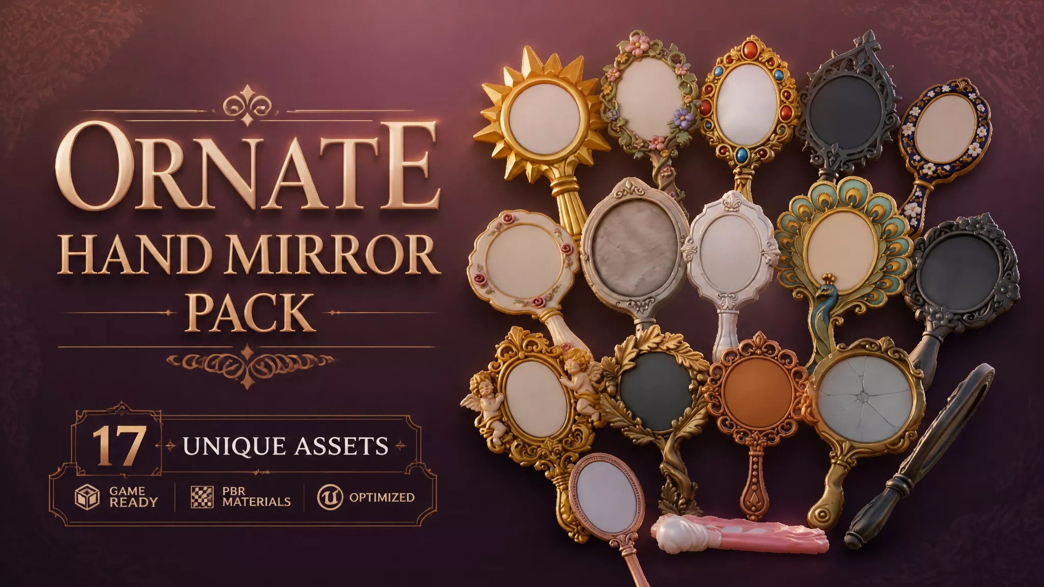 Ornate Hand Mirror Pack Low-poly 3D model