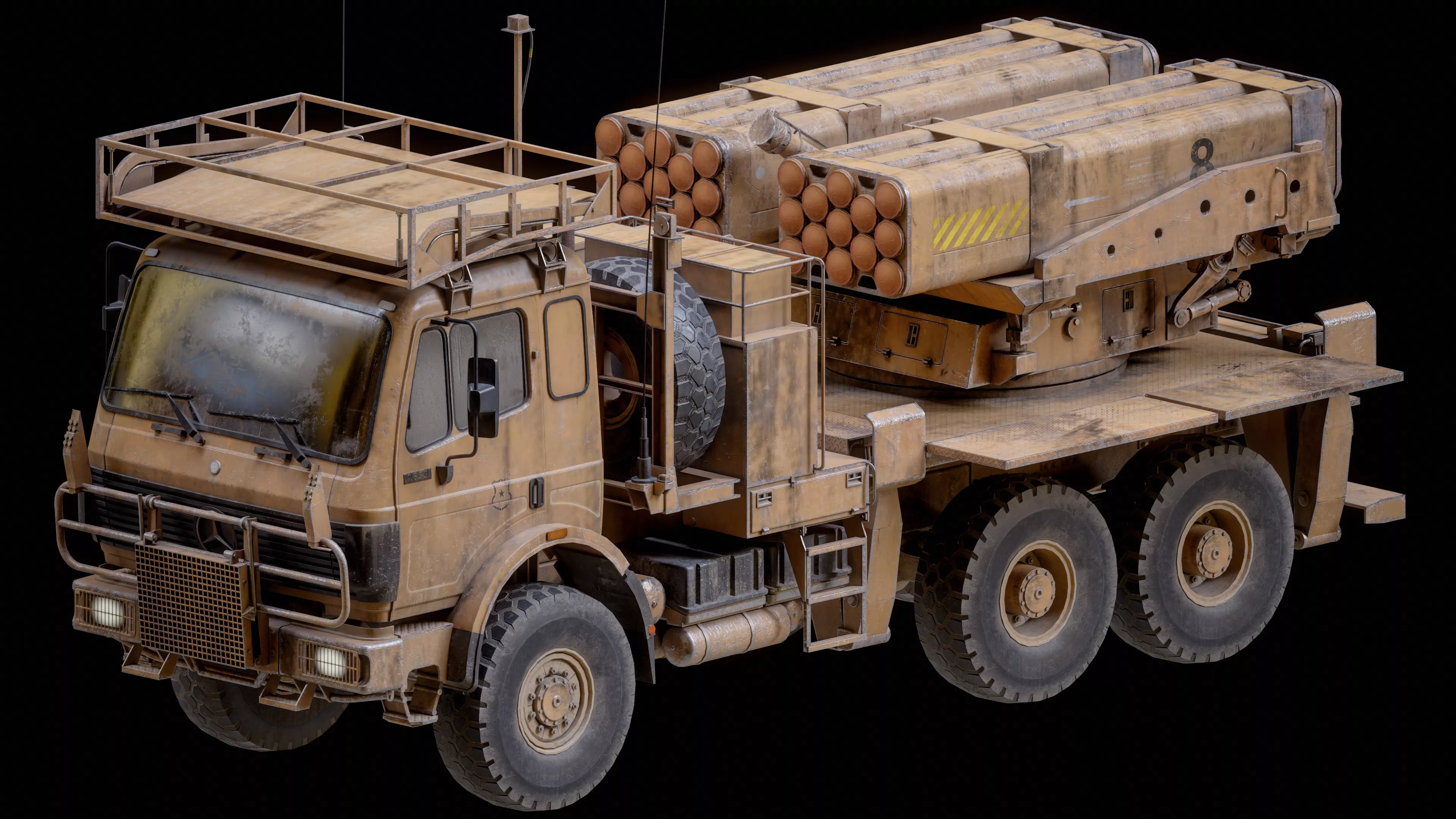 Military MLRS Rocket Artillery Truck - Desert Camouflage SK 2653 Low-poly 3D model