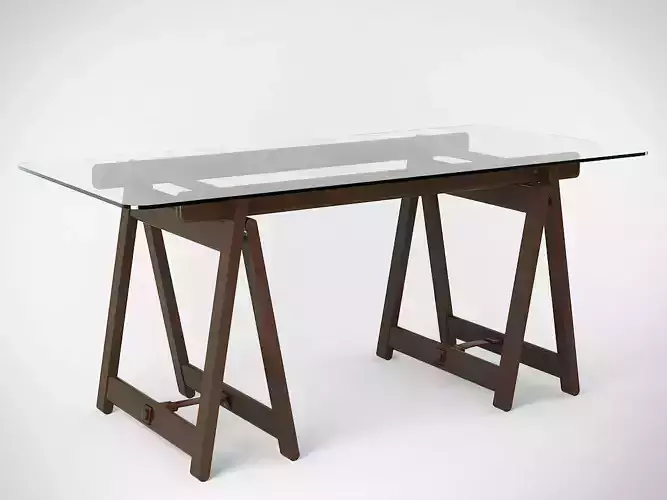 Marisa desk with glass top and wooden legs 3D model