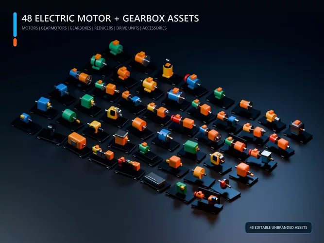 Industrial Electric Motors and Gearboxes Kit - 48 Assets