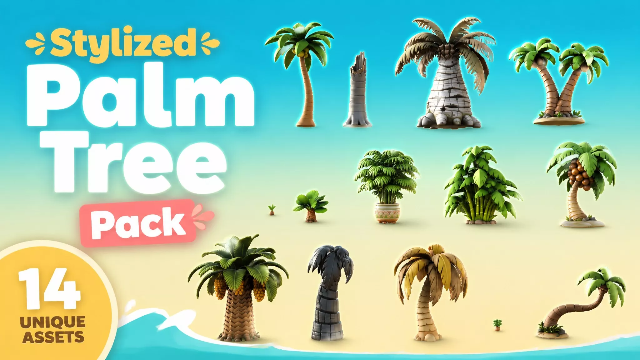 Stylized Palm Tree Pack Low-poly 3D model