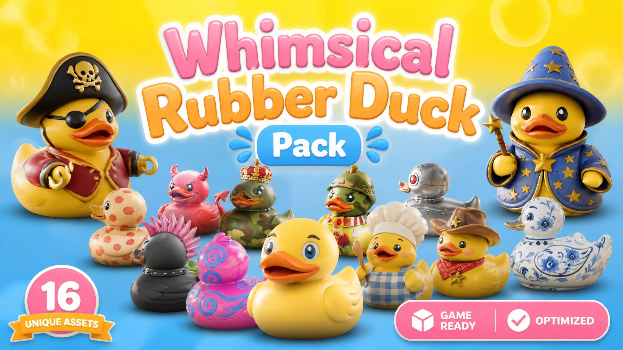 Whimsical Rubber Duck Pack Low-poly 3D model