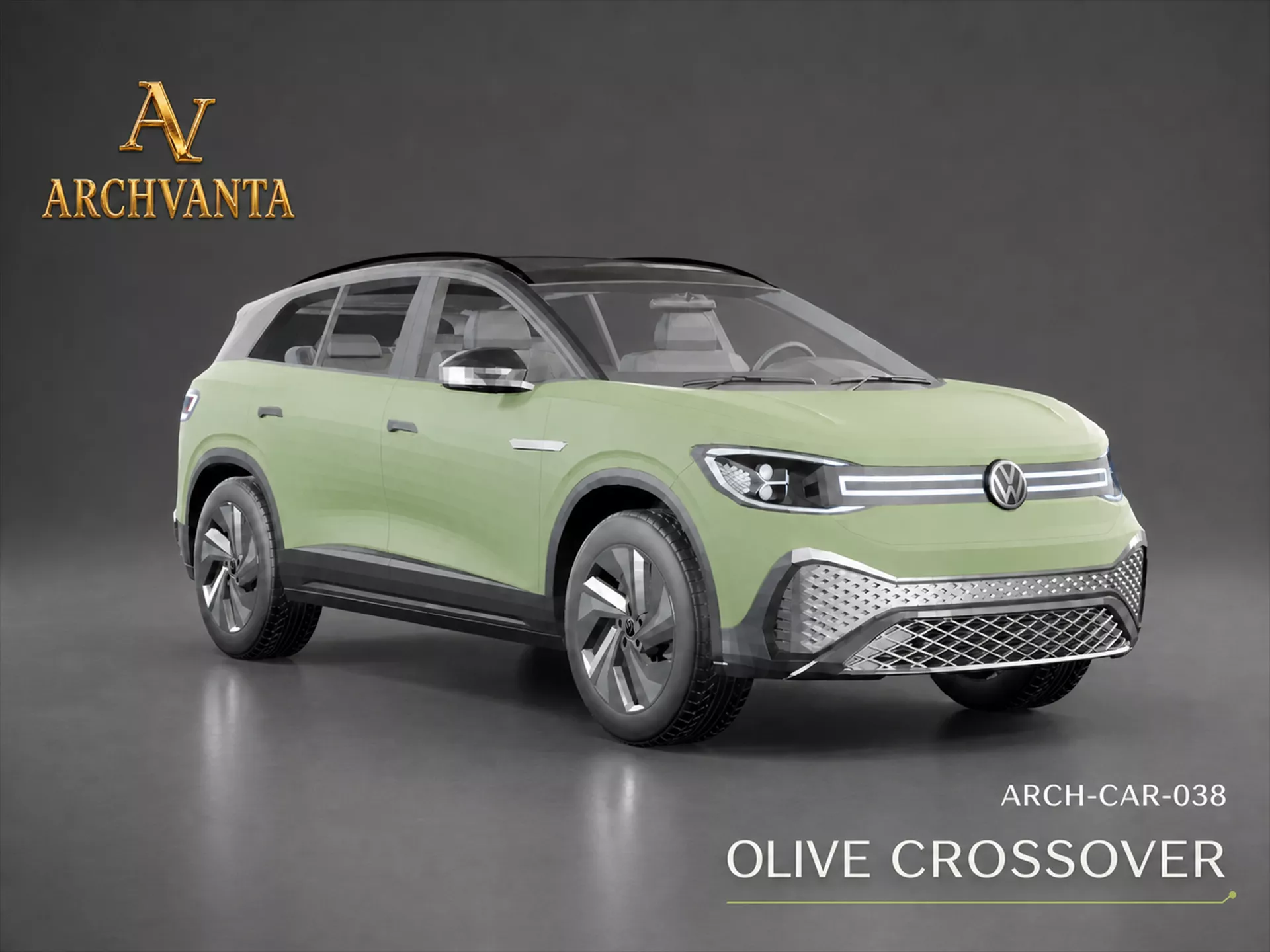 Olive Crossover SUV - High Detail 3D Model 3D model