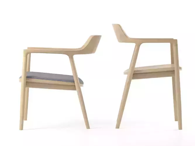 Hiroshima wooden chair with cushion 3D model
