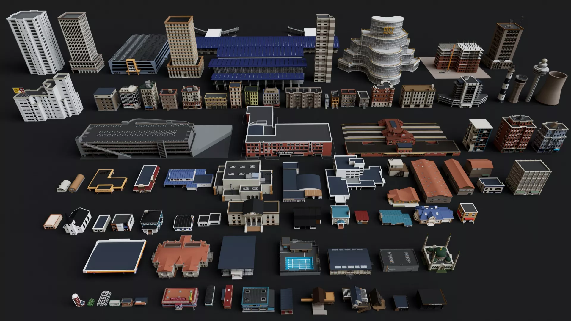 100 Buildings Mega Bundle Pack Collection 3D model
