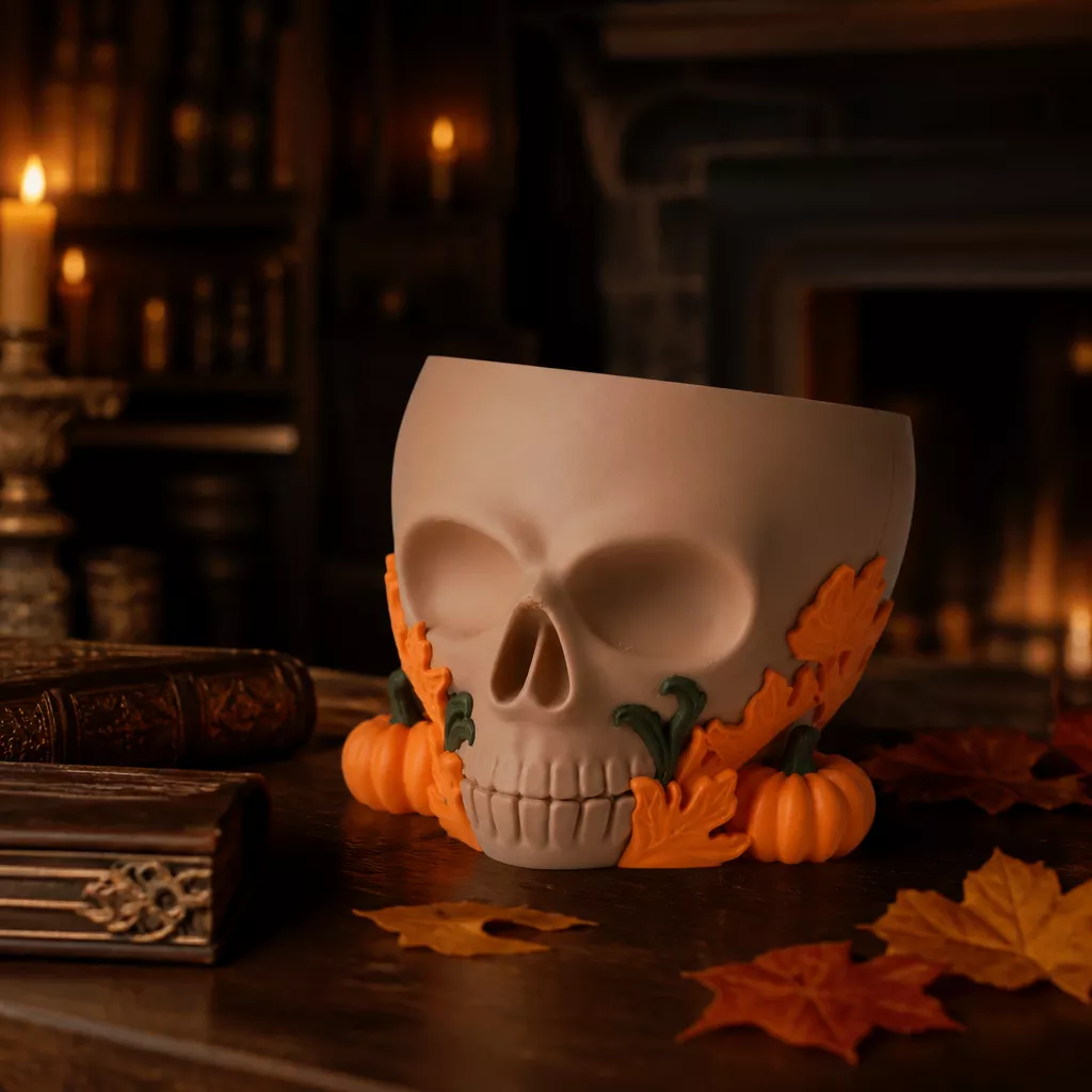 Autumn Skull Bowl with Pumpkins Halloween Decor Free 3D print model