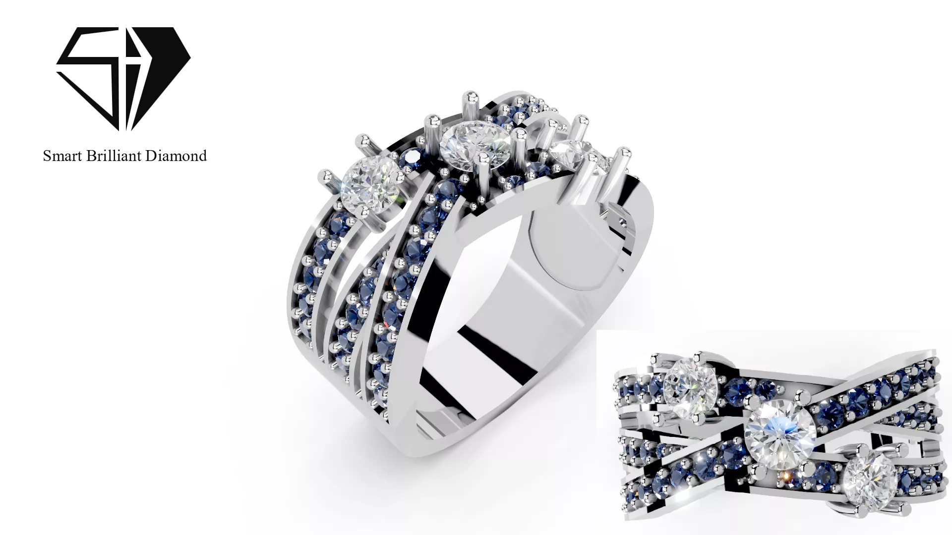 Multi Row Diamond Sapphire Luxury woman Gold Ring jr00454 3D print model