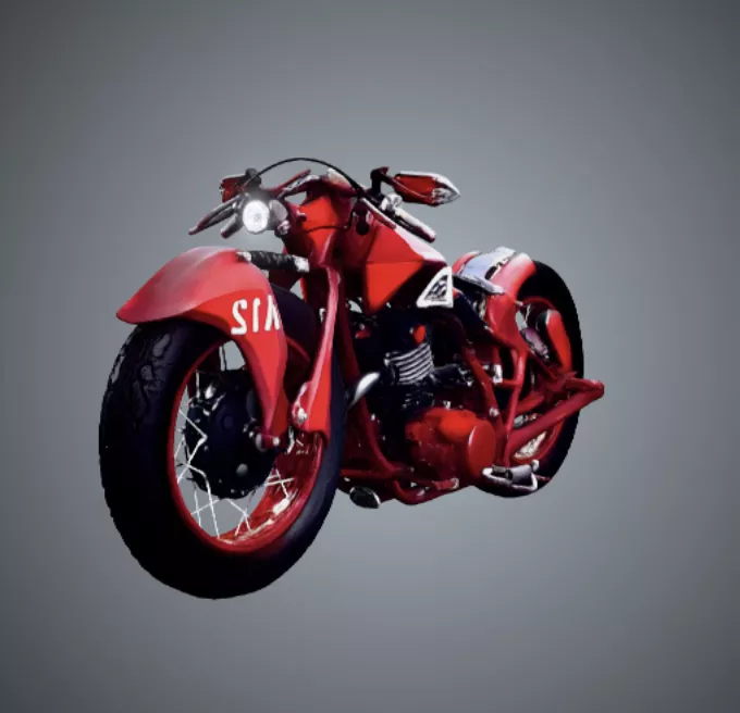 Custom Bobber Motorcycle with Red Paint Finish 3D model