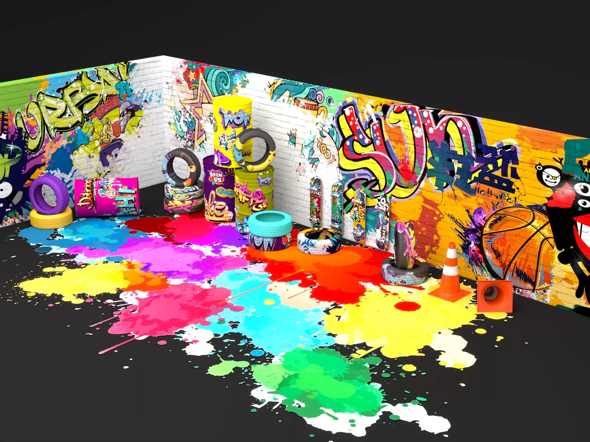 Graffiti Street Art Scene Low-poly 3D model
