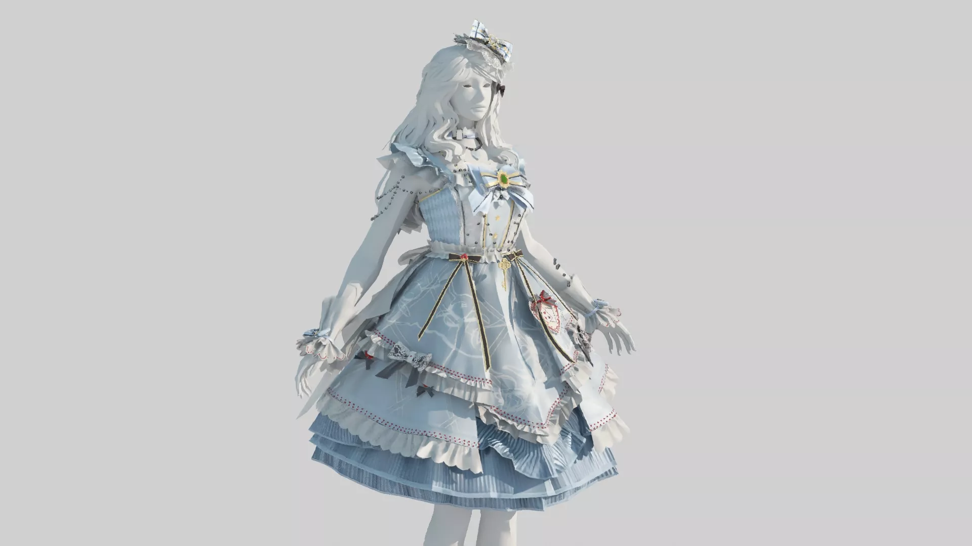 Victorian women s evening gown with a fluffy skirt 3D model