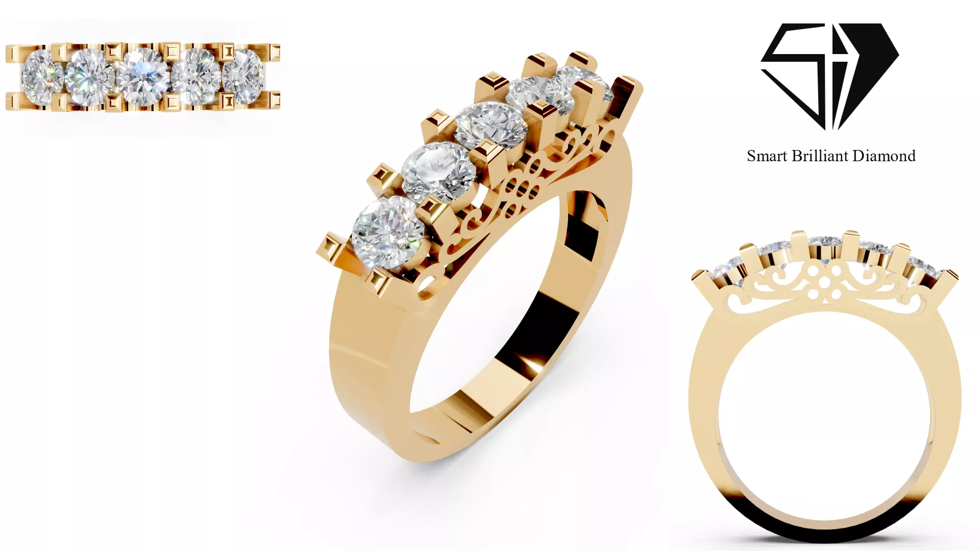 Five Stone Diamond Bridal Band Ring jr00455 3D print model