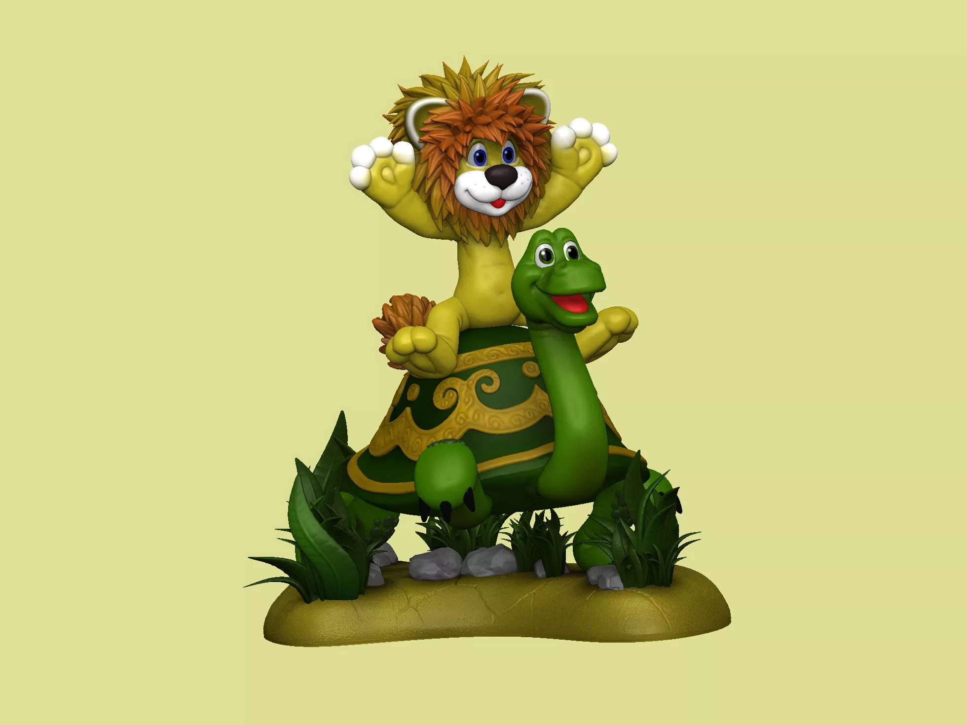 Lion Cub and Turtle for 3D Printing STL 3D print model