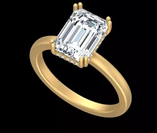 Emerald Cut Diamond Hidden Halo Solitaire Engagement Ring Free 3D print model