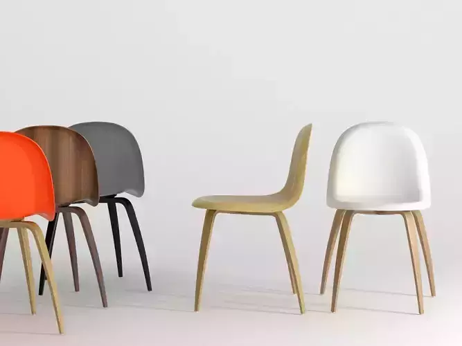 Gubi 5 wooden chair with two sticks in middle 3D model