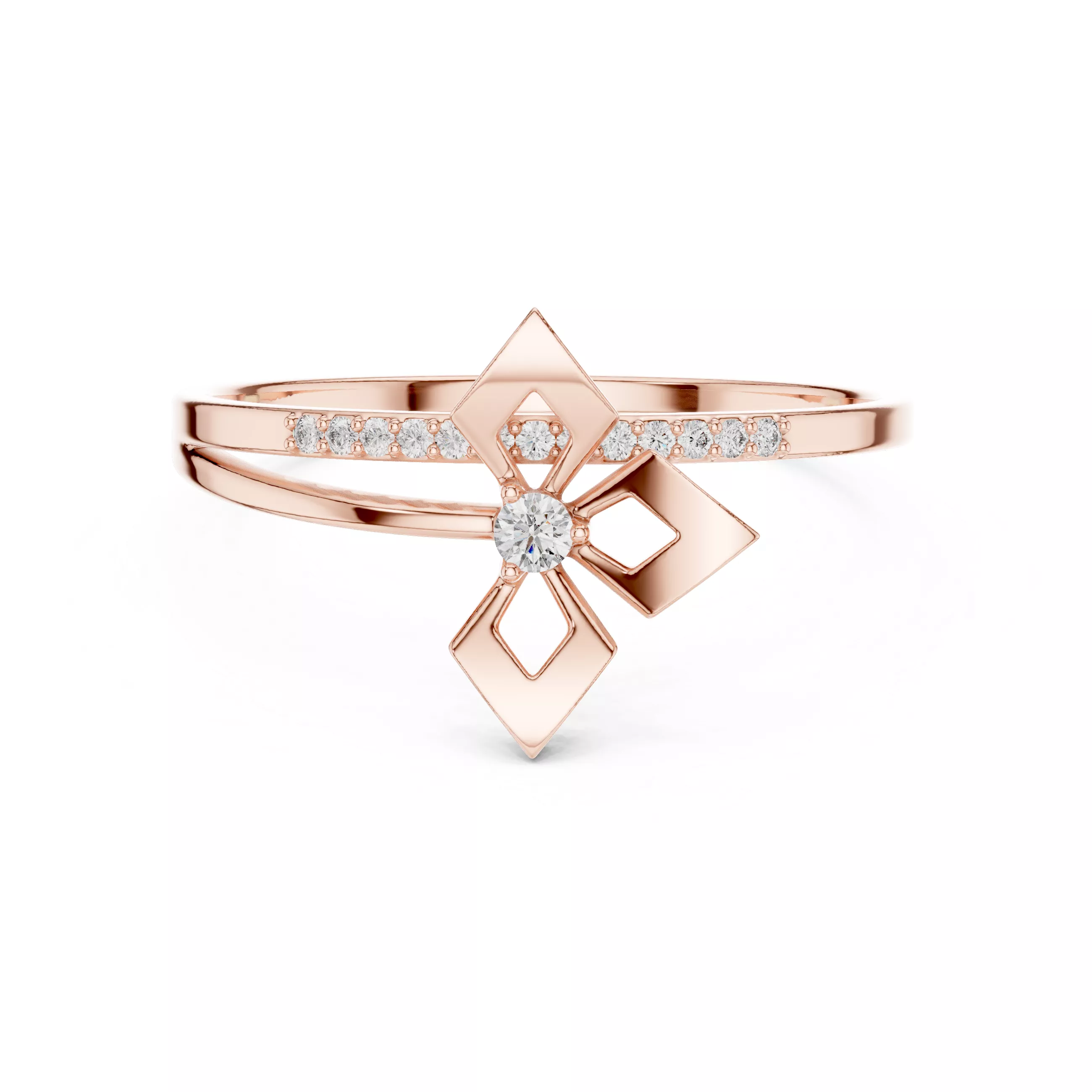 Geometric Diamond Motif Split Band Ring 3D print model