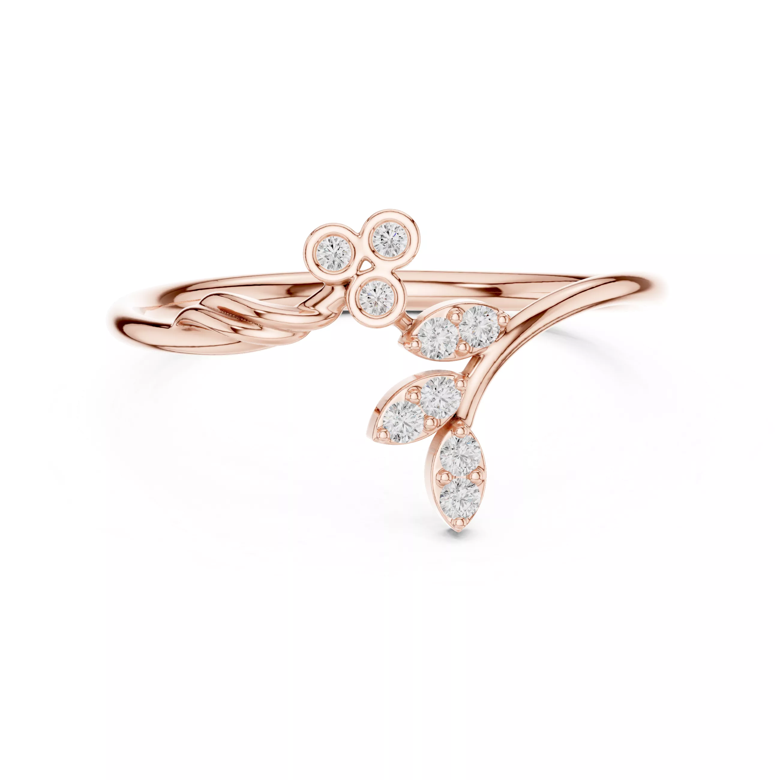 Botanical Leaf Diamond Open Ring 3D print model