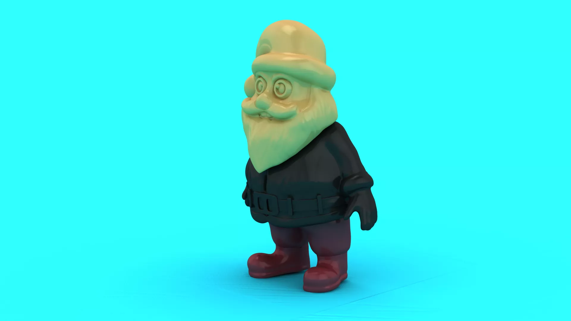 Stylized 3D Bearded Gnome Character in Dark Outfit 3D print model