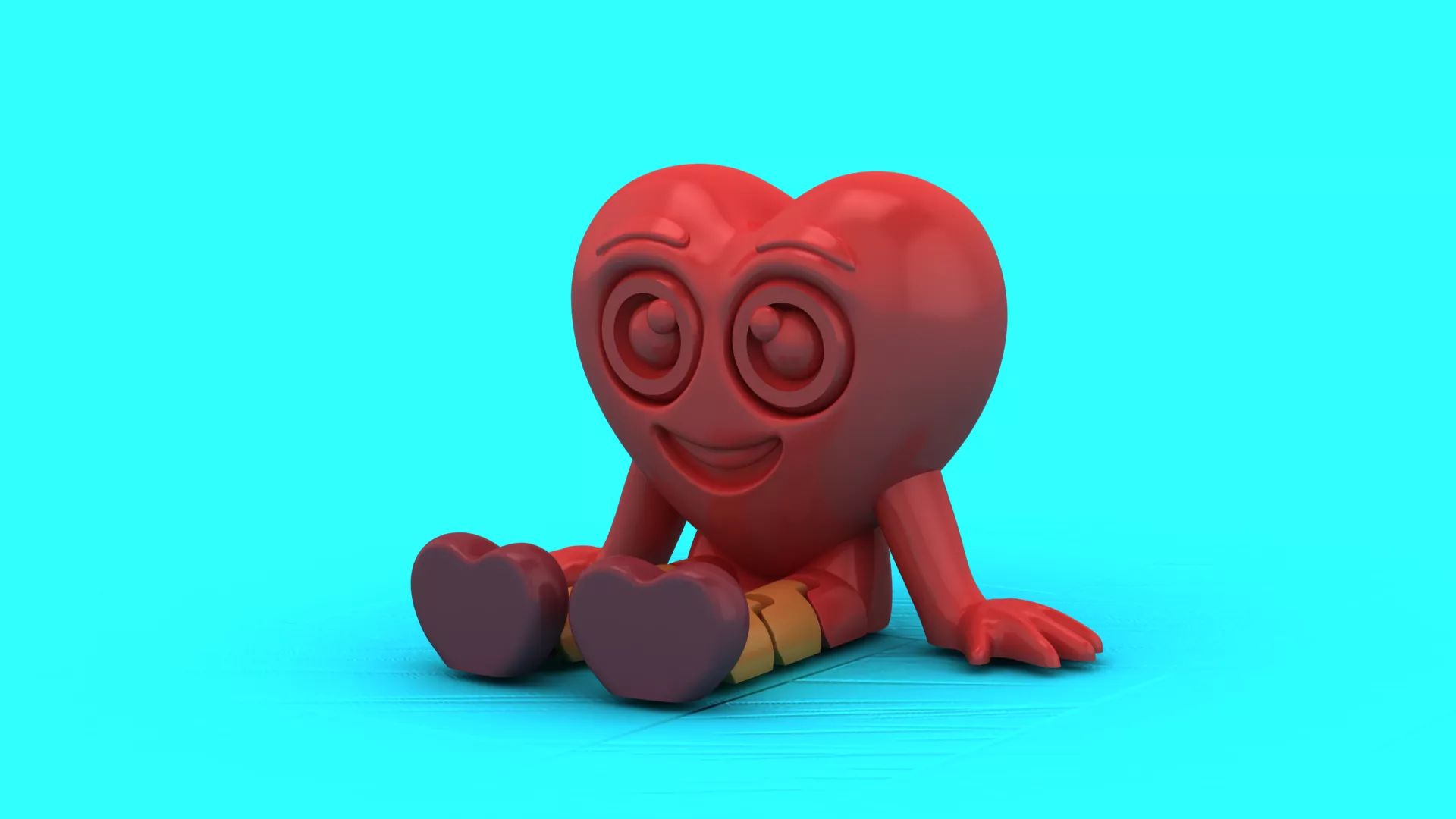 Cute 3D Cartoon Heart Character Sitting on the Floor 3D print model