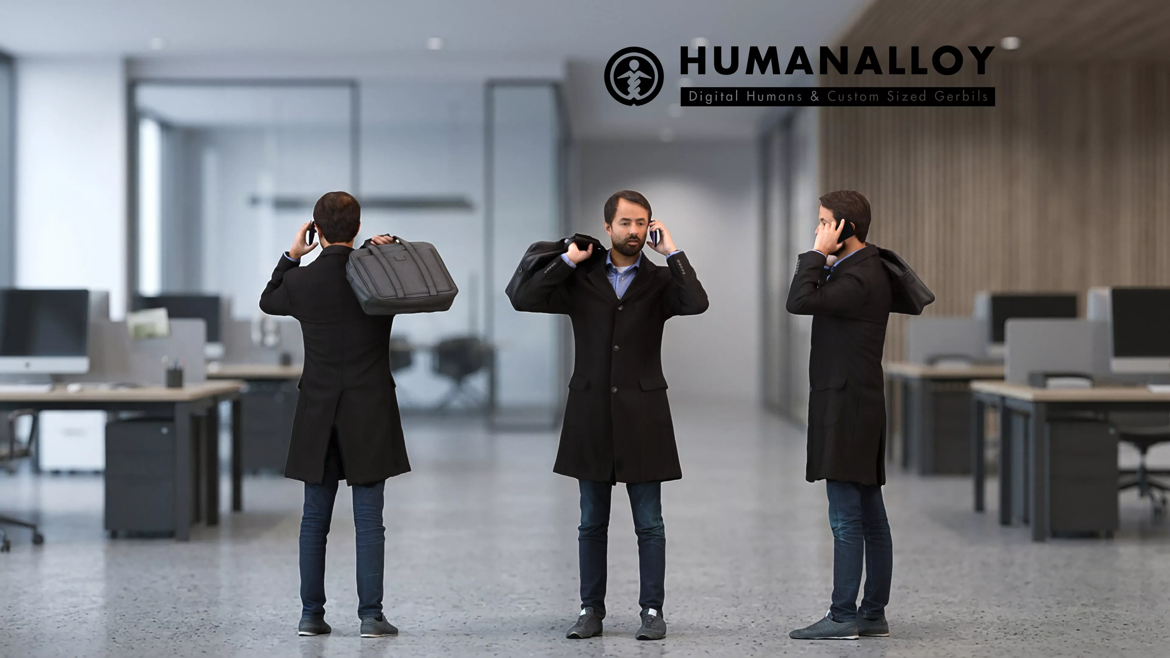 Adult Indian male making phone call in office wearing 3D model