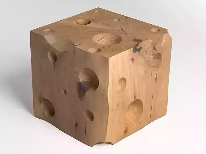 Cheese cube of wood with holes in it 3D model Cheese cube of wood with holes in it 3D model