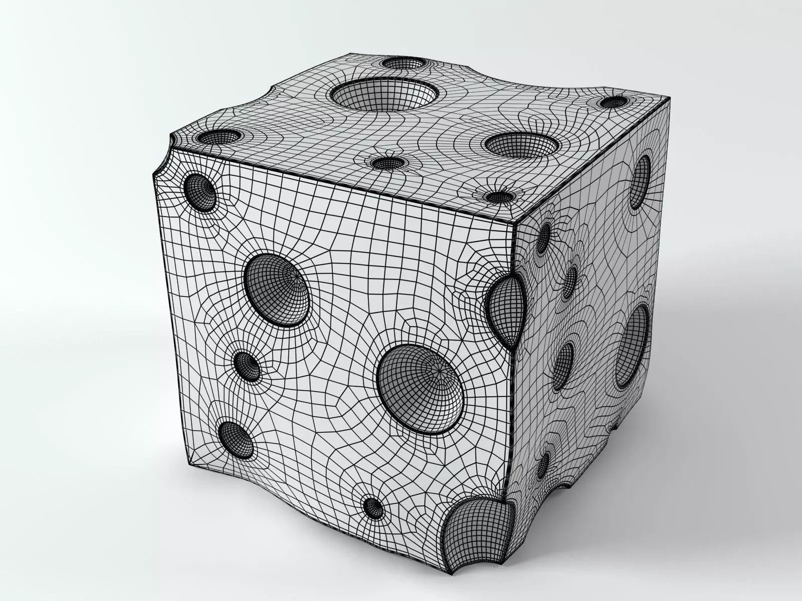 Cheese cube of wood with holes in it 3D model_7