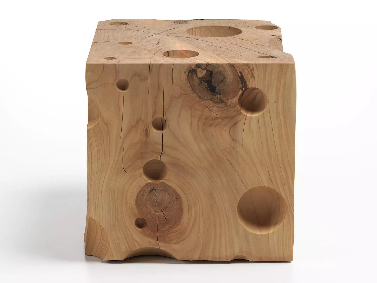 Cheese cube of wood with holes in it 3D model_4