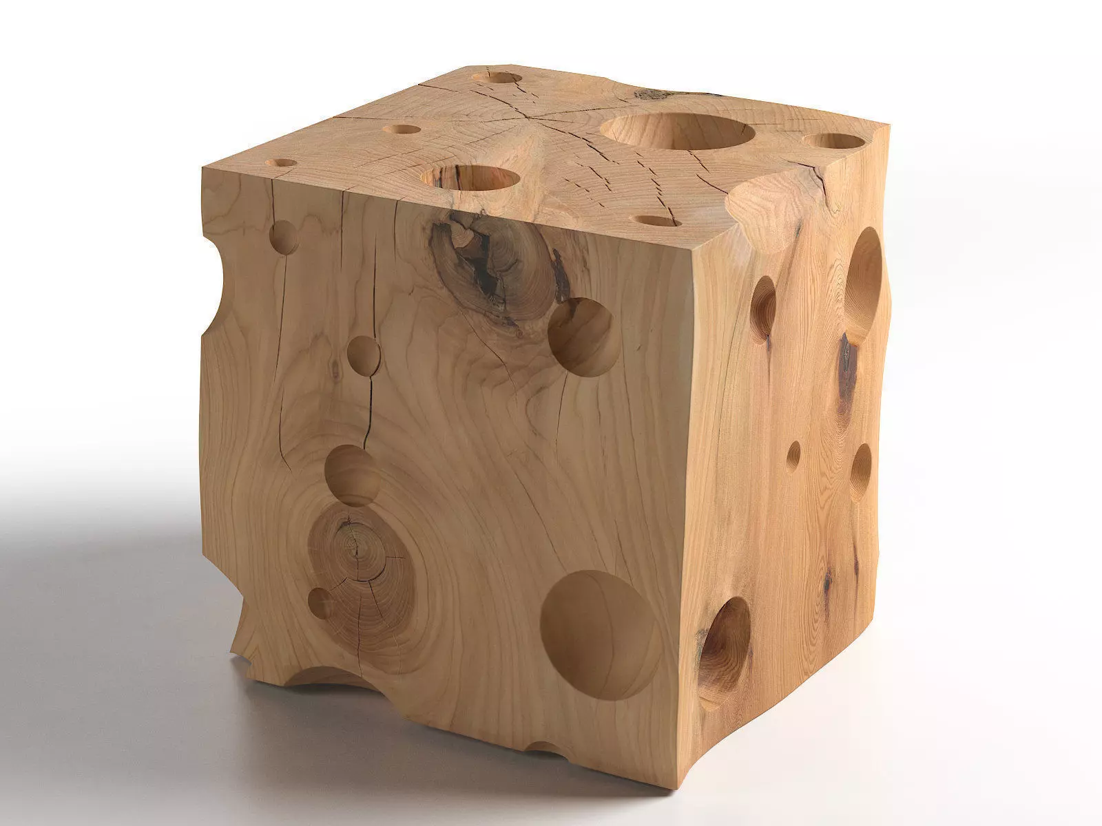 Cheese cube of wood with holes in it 3D model_5