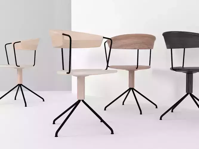 Uncino chair with metal frame and wooden seat