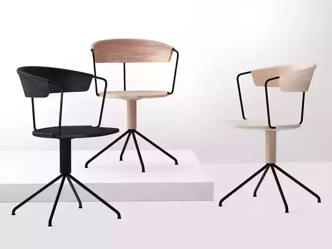 Uncino chair with metal frame and wooden seat 3D model