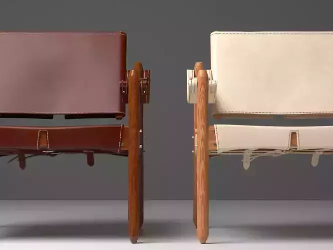 Veranda leather and wood chair 3D model