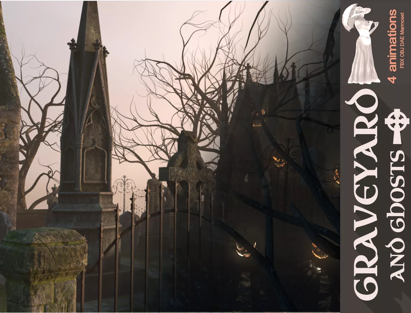 Graveyard and Ghosts Low-poly 3D model