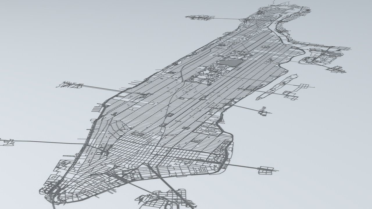 Manhattan Island New York City Streets Buildings Road Networks 3D model_9