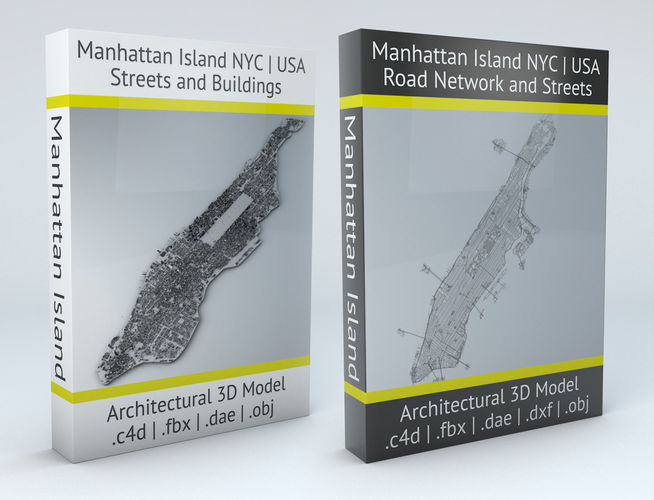 Manhattan Island New York City Streets Buildings Road Networks 3D model