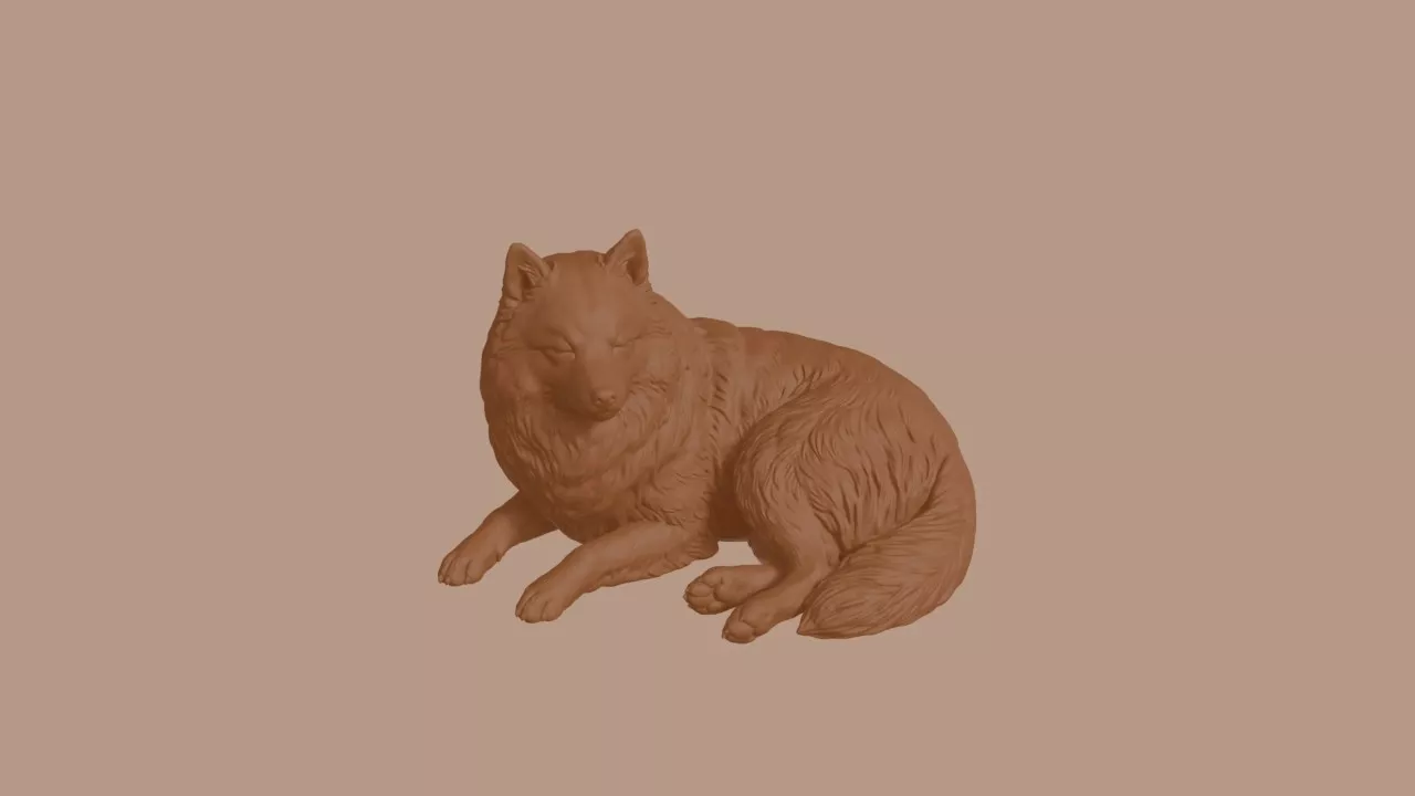 Sleeping Japanese Spitz Dog Figurine 3D print model