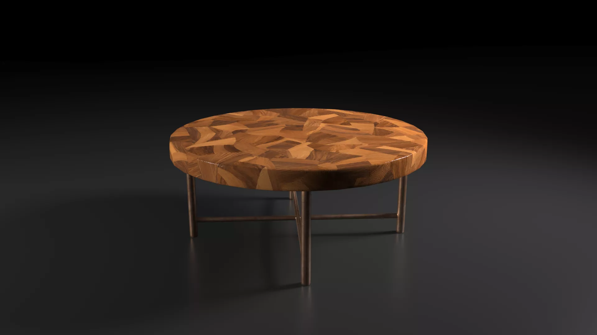 Modern Round Wooden Mosaic Coffee Table Rustic Style Low-poly 3D model