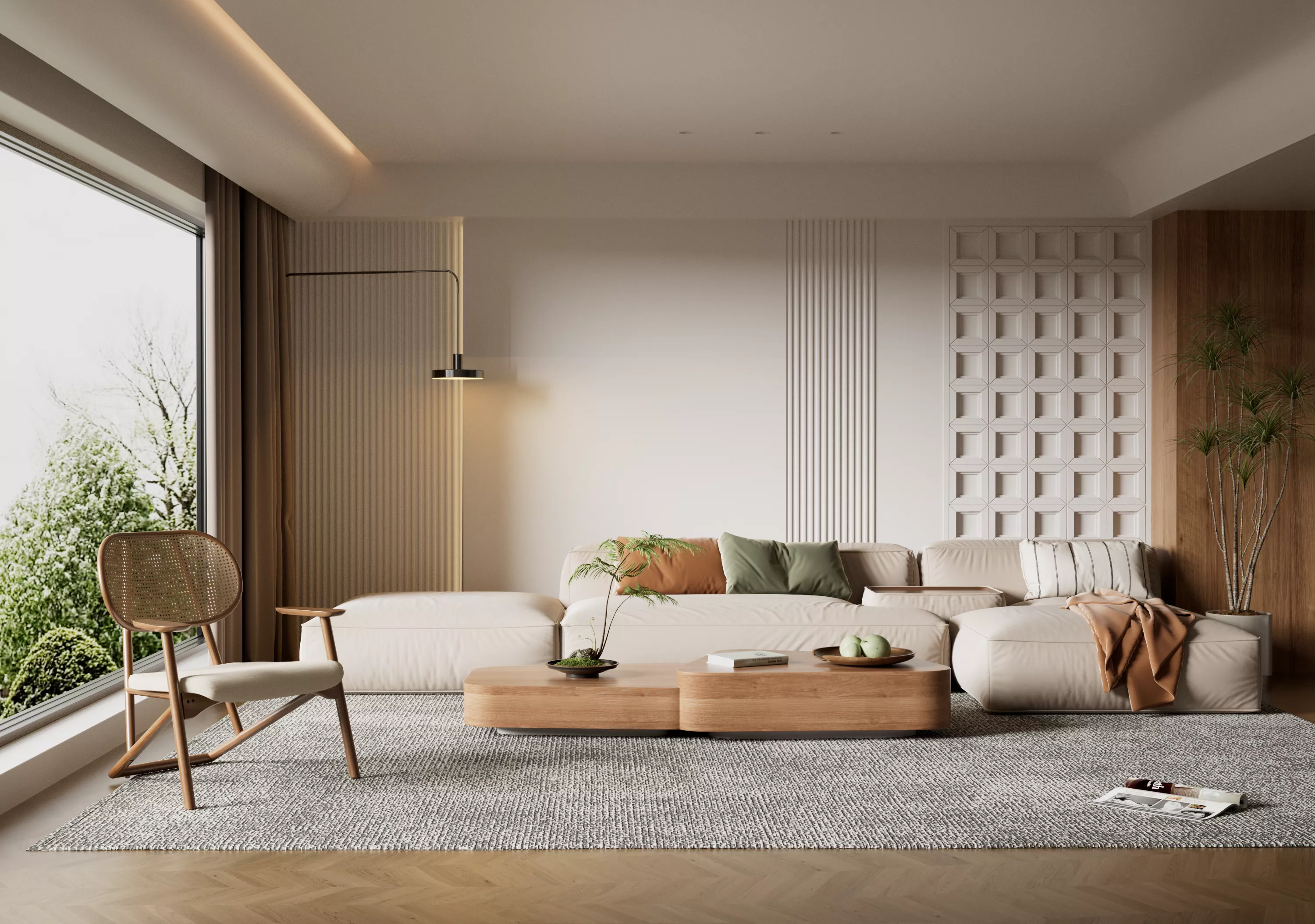 Cream Colored Modular Sectional Sofa Minimal Wabi Sabi Living 3D model