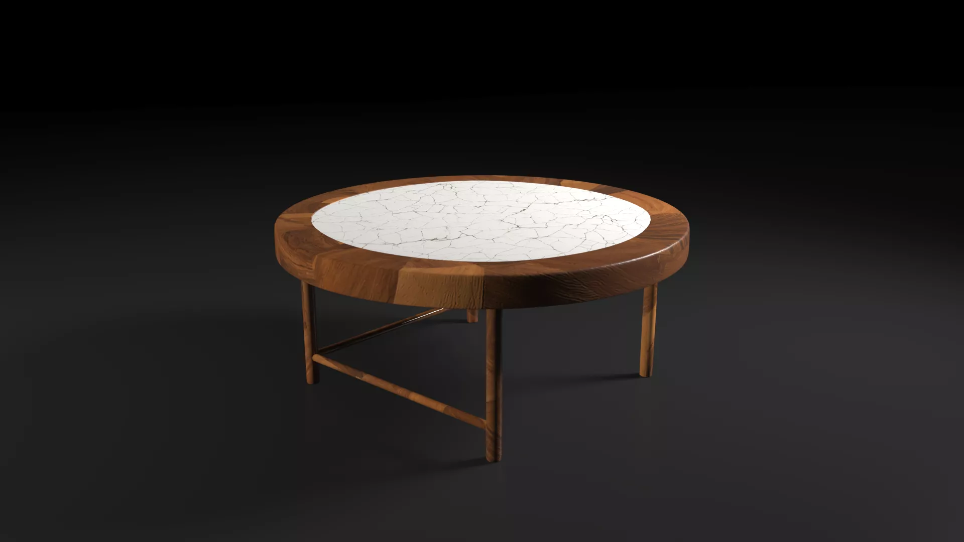 Modern Round Marble Mosaic Coffee Table with Wood Frame Low-poly 3D model