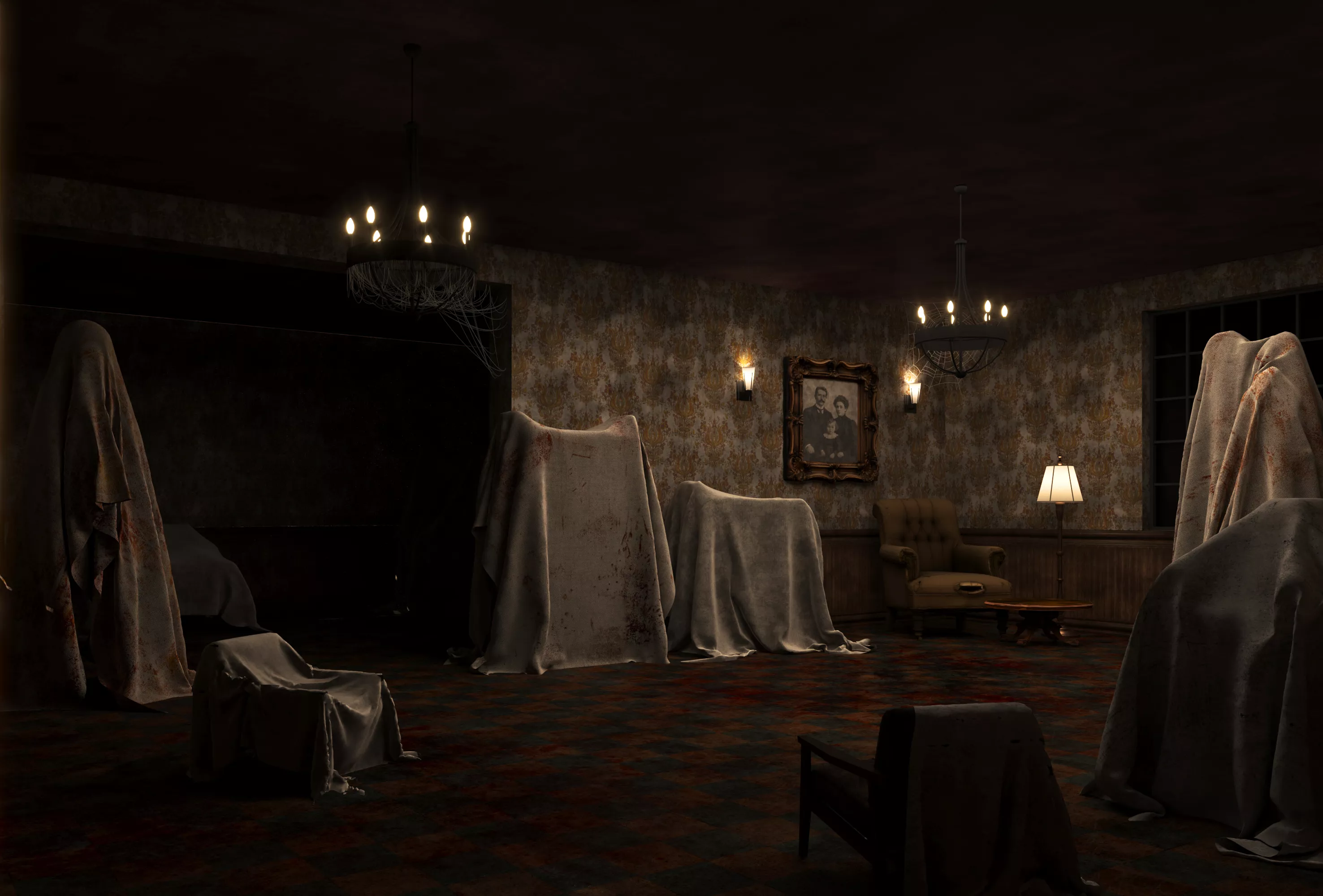 low poly Haunted Abandoned room Low-poly 3D model