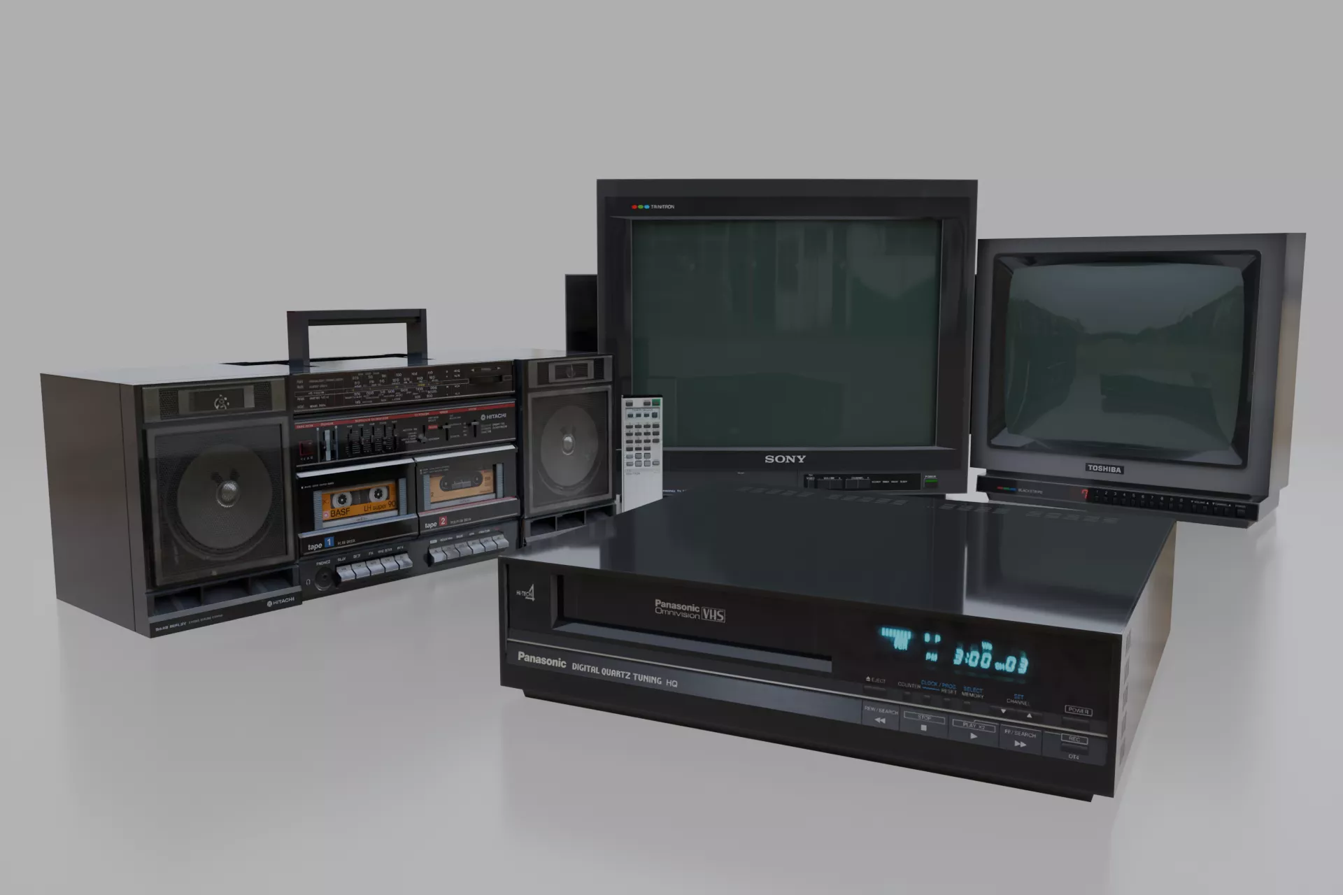 1980S HOME ELECTRONICS PROP PACK OF 4 ITEMS Low-poly 3D model