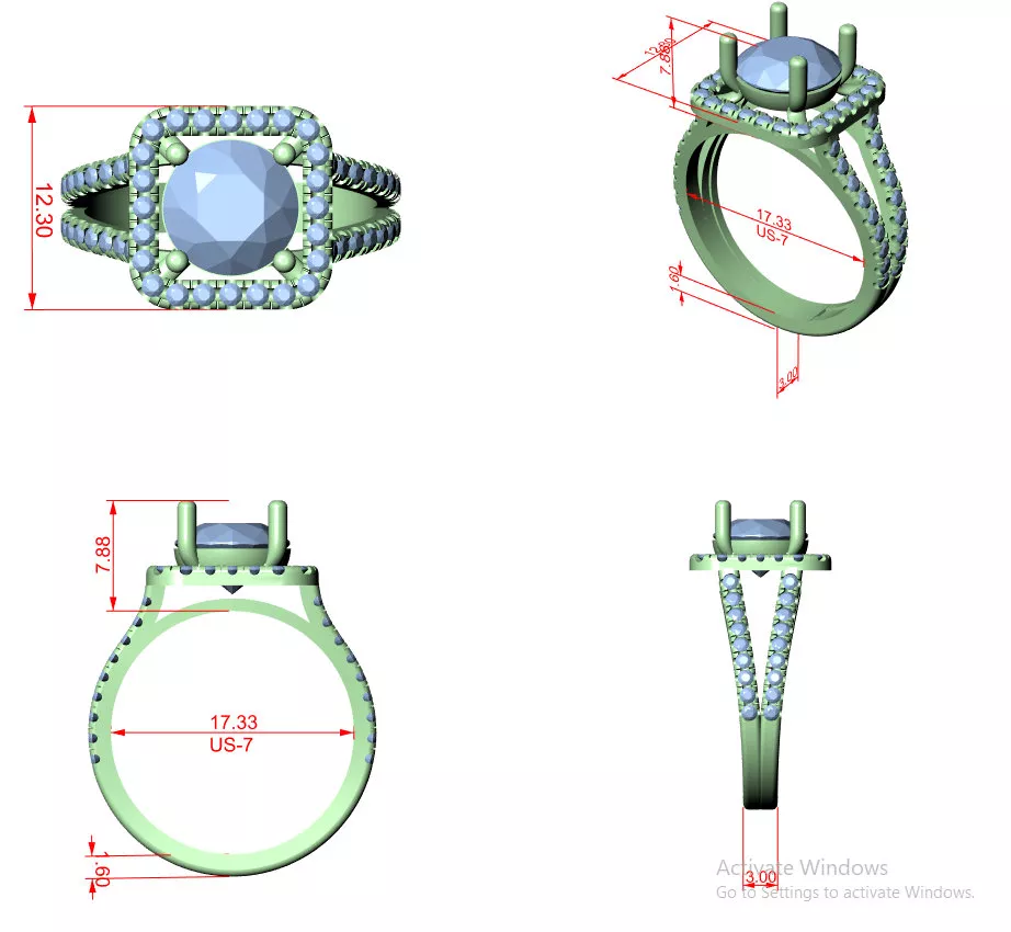Buy Diamond Ring CAD Engagement Wedding Jewelry STL 3DM R2887 3D print model