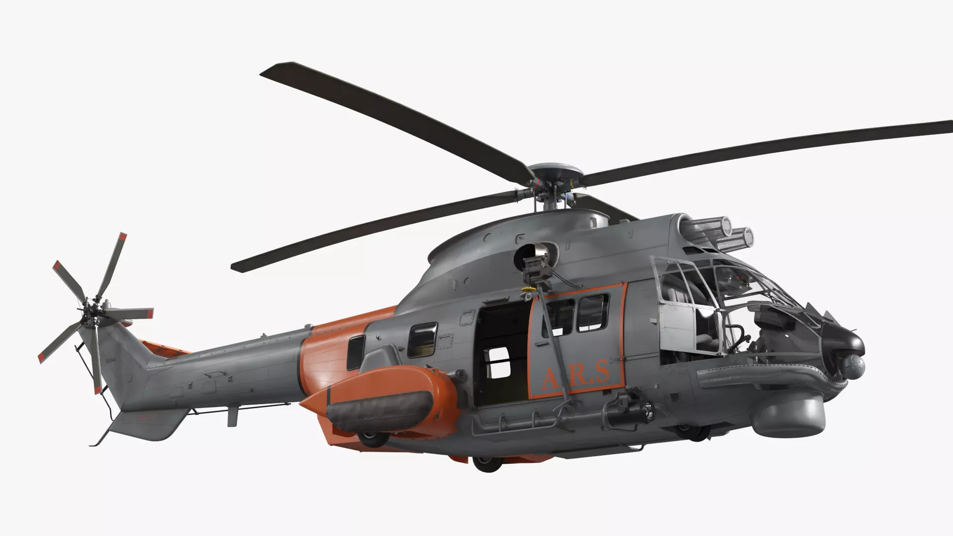 Search and Rescue Helicopter AS 332 C1 with Interior Rigged 3D model