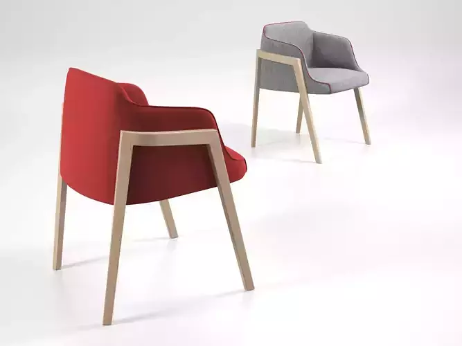 Chevalet chair with wooden frame and fabric 3D model