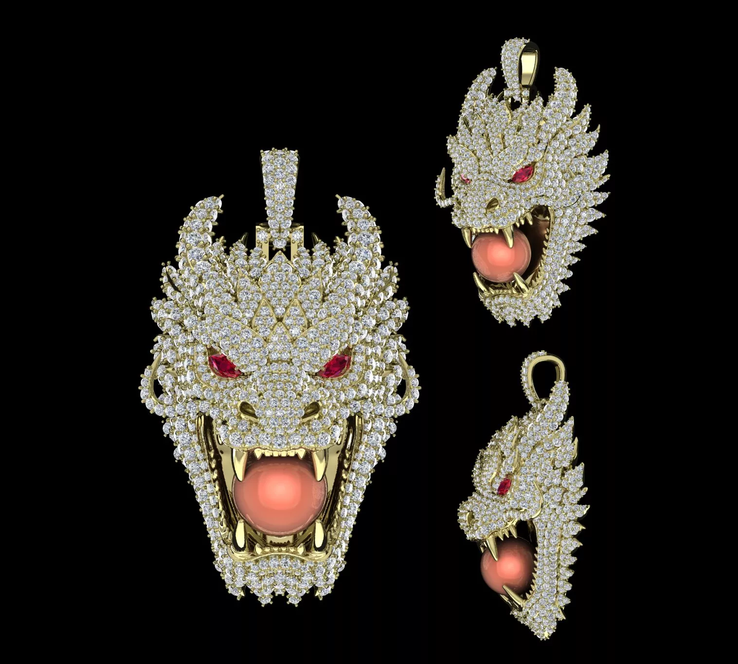 Iced-Out Dragon Head Pendant 3D print model