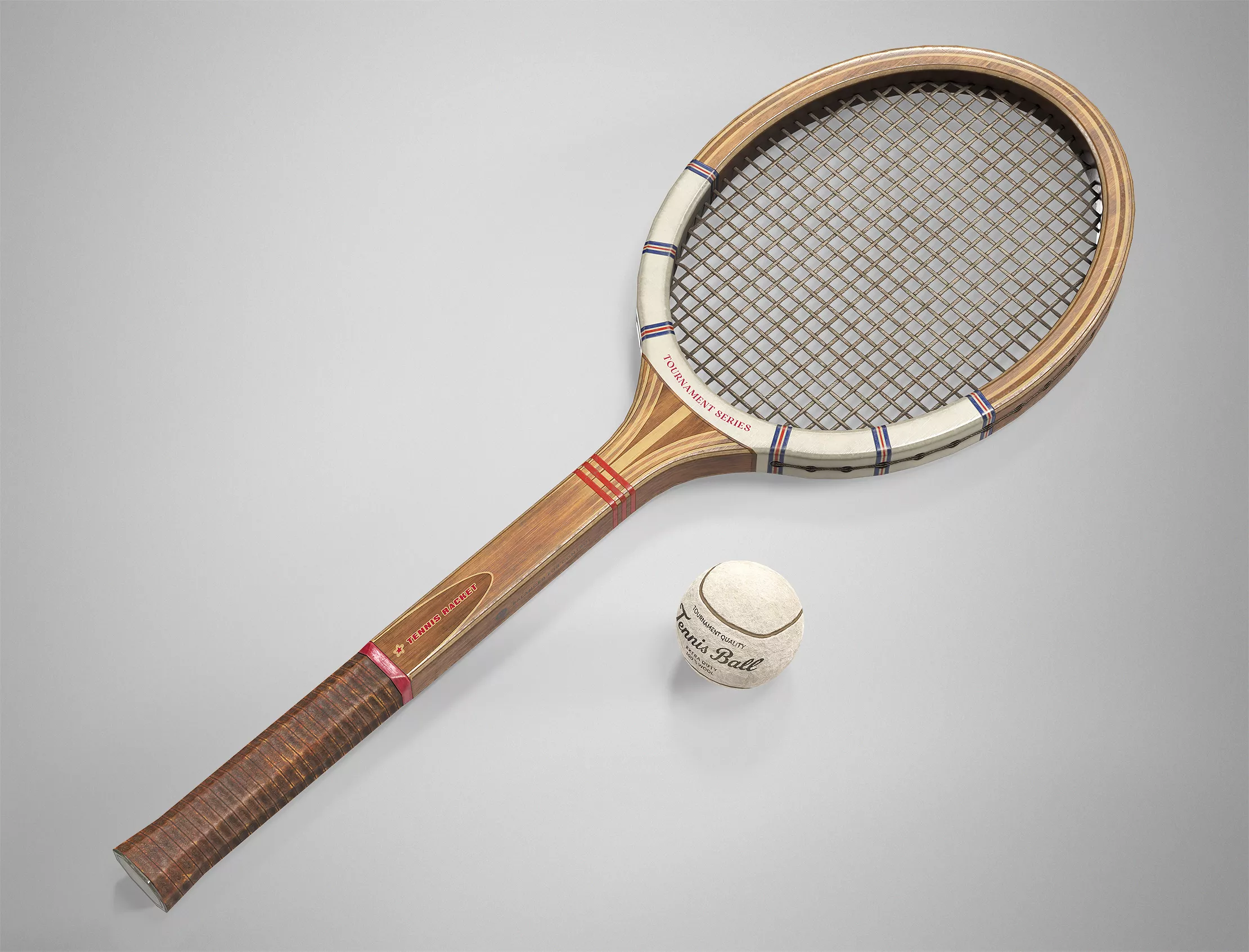 Vintage Tennis Racket - Retro Tennis Racquet Ball AAA Gameready Low-poly 3D model